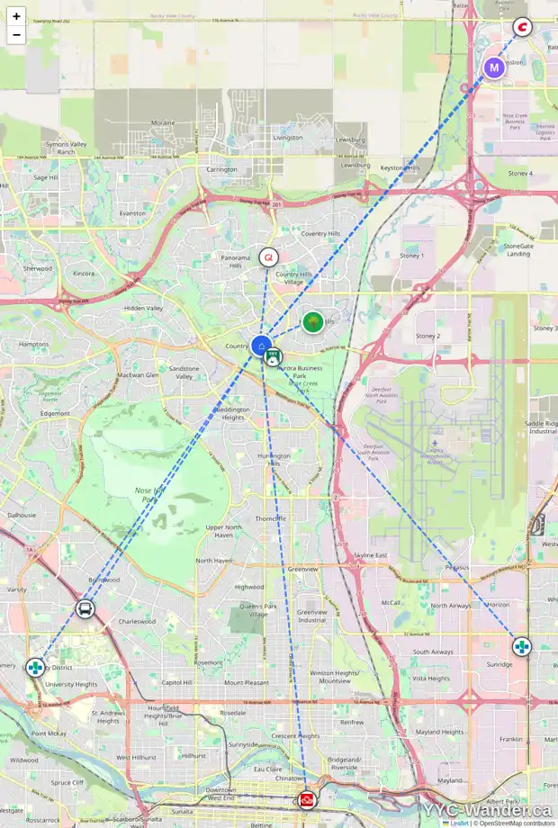 Daily accessibility map for 116 COUNTRY HILLS PA NW, Calgary showing nearby schools, grocery stores, parks, LRT stations and nearby amenities