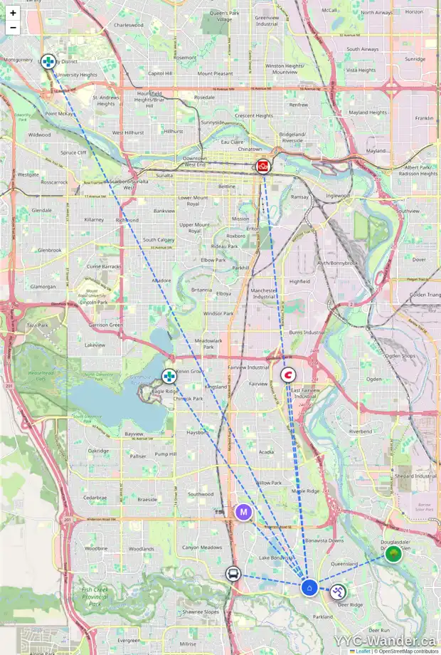 Daily accessibility map for 15 LAKE CRIMSON CL SE, Calgary showing nearby schools, grocery stores, parks, LRT stations and nearby amenities