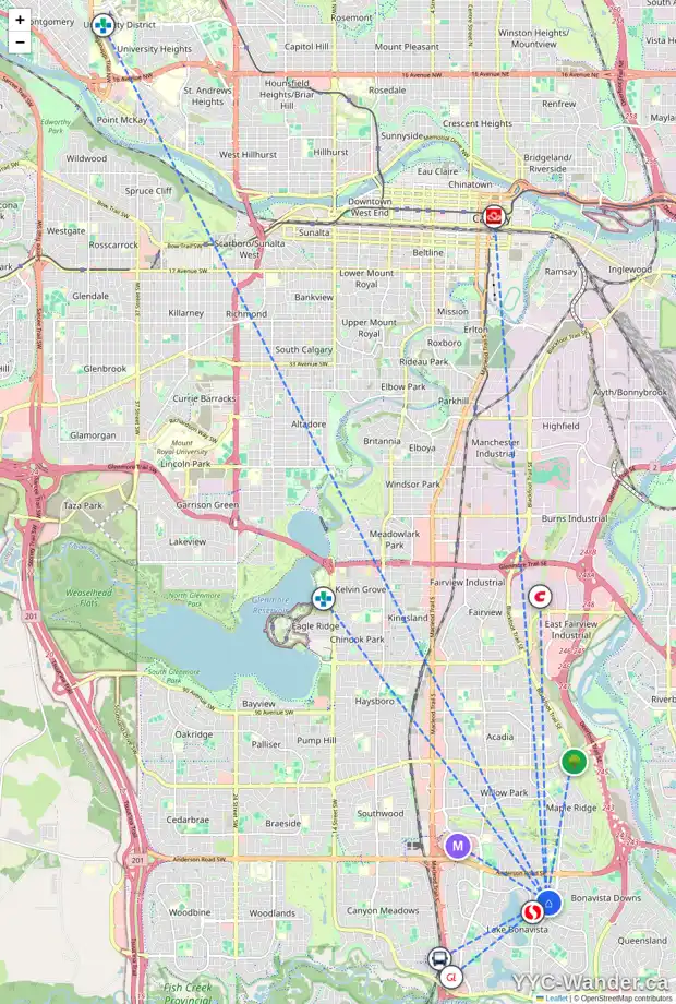 Daily accessibility map for 12107 LAKE WATERTON CR SE, Calgary showing nearby schools, grocery stores, parks, LRT stations and nearby amenities