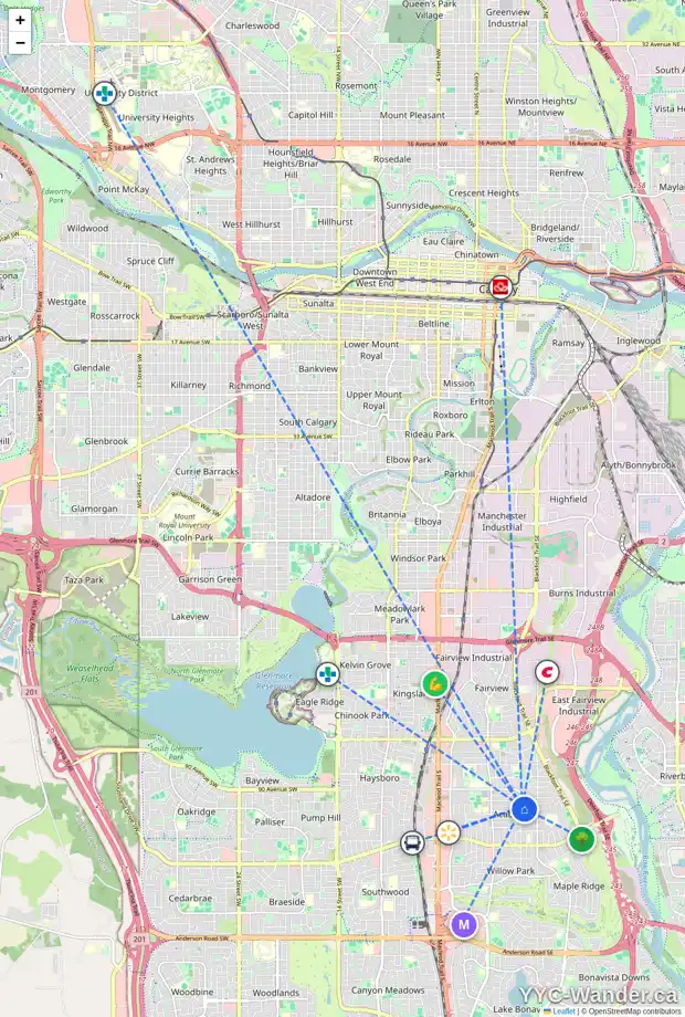 Daily accessibility map for 9319 ALBANY PL SE, Calgary showing nearby schools, grocery stores, parks, LRT stations and nearby amenities