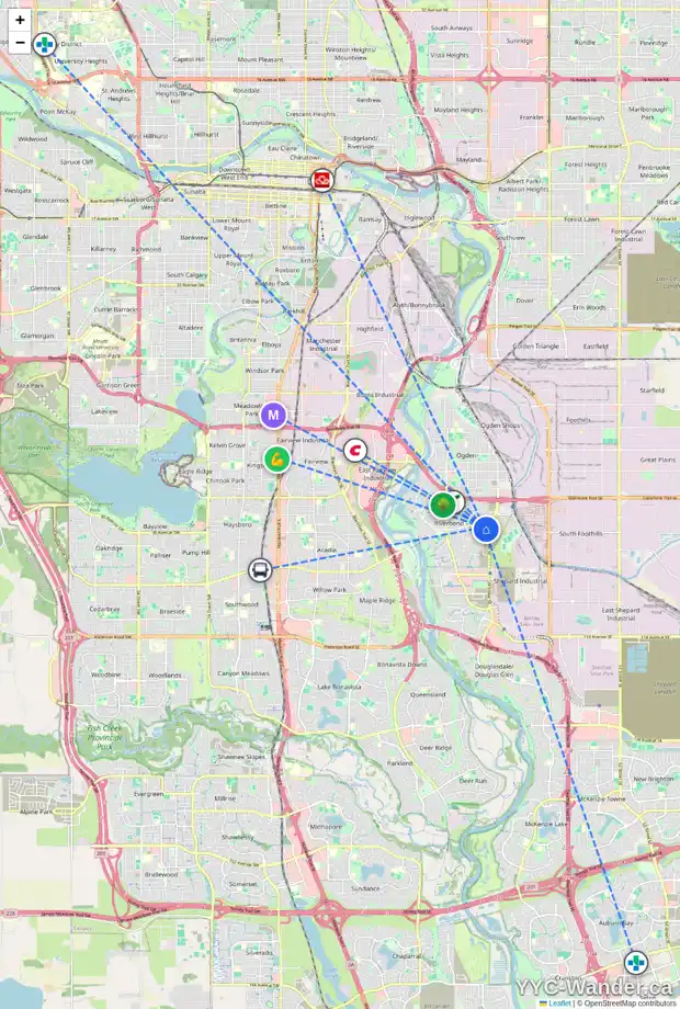 Daily accessibility map for 270 RIVERSTONE CV SE, Calgary showing nearby schools, grocery stores, parks, LRT stations and nearby amenities