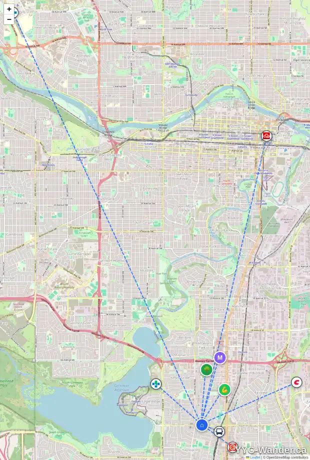 Daily accessibility map for 728 HERITAGE DR SW, Calgary showing nearby schools, grocery stores, parks, LRT stations and nearby amenities