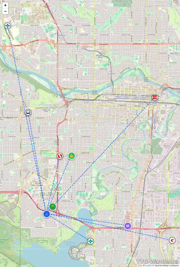 Daily accessibility map for 2930 LATHOM CR SW, Calgary showing nearby schools, grocery stores, parks, LRT stations and nearby amenities
