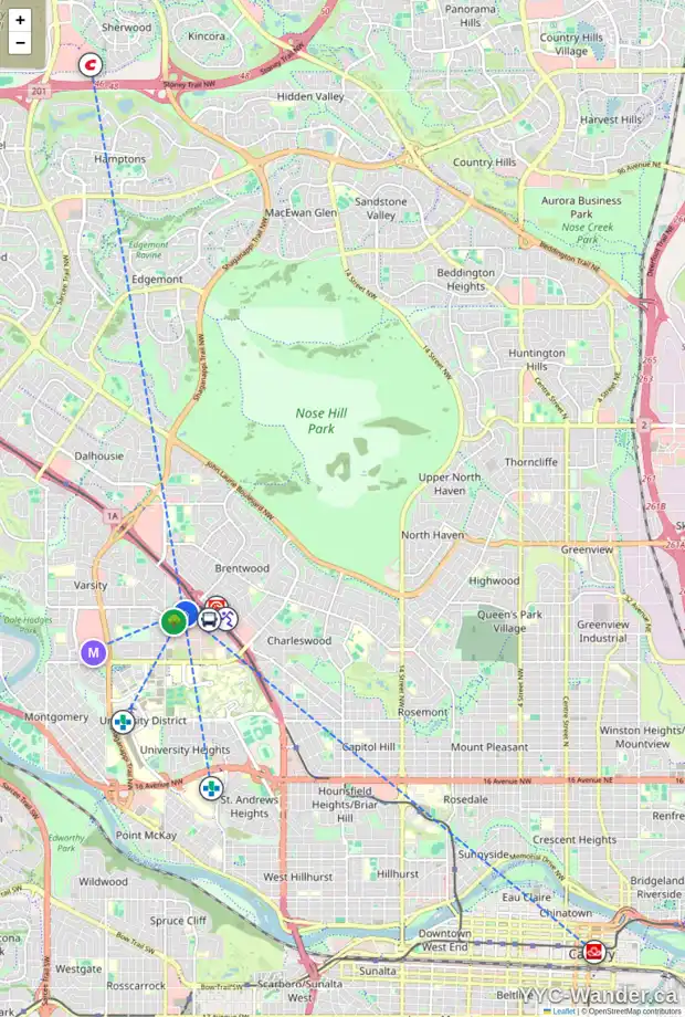 Daily accessibility map for 3615 VERNON PL NW, Calgary showing nearby schools, grocery stores, parks, LRT stations and nearby amenities