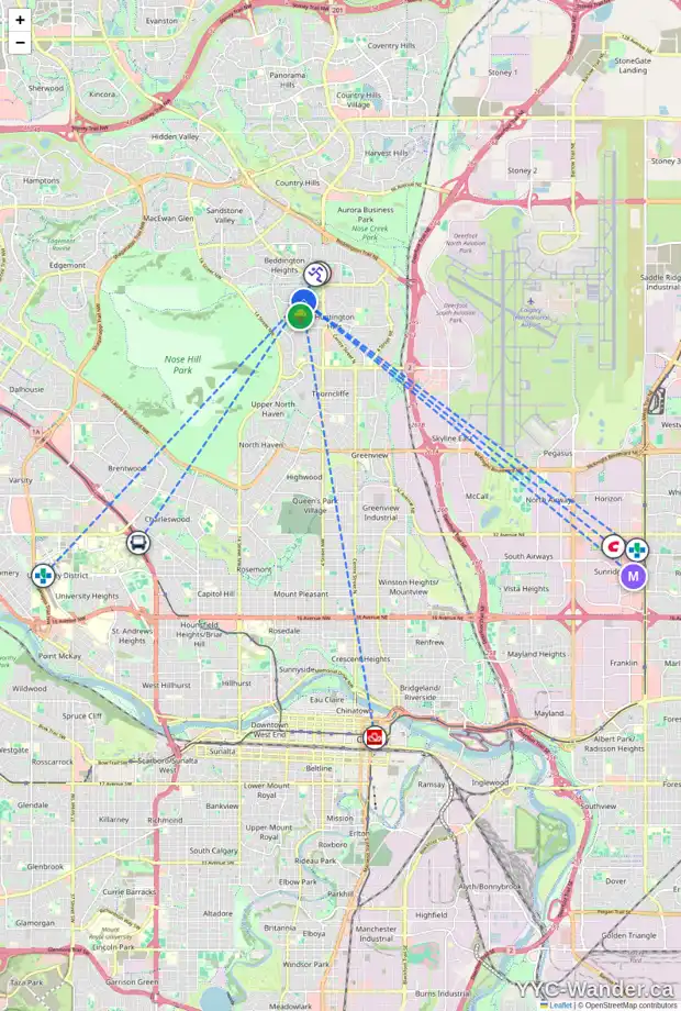 Daily accessibility map for 716 78 AV NW, Calgary showing nearby schools, grocery stores, parks, LRT stations and nearby amenities
