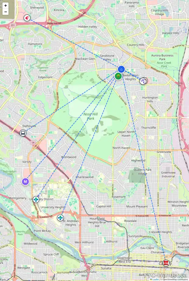 Daily accessibility map for 52 28 BERWICK CR NW, Calgary showing nearby schools, grocery stores, parks, LRT stations and nearby amenities