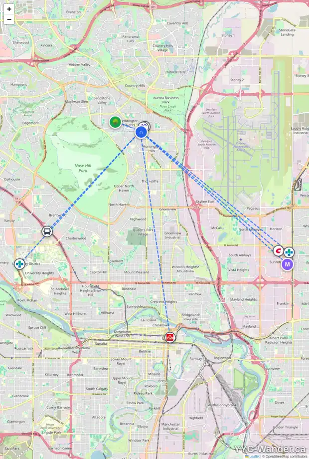 Daily accessibility map for 44 BERKLEY PL NW, Calgary showing nearby schools, grocery stores, parks, LRT stations and nearby amenities