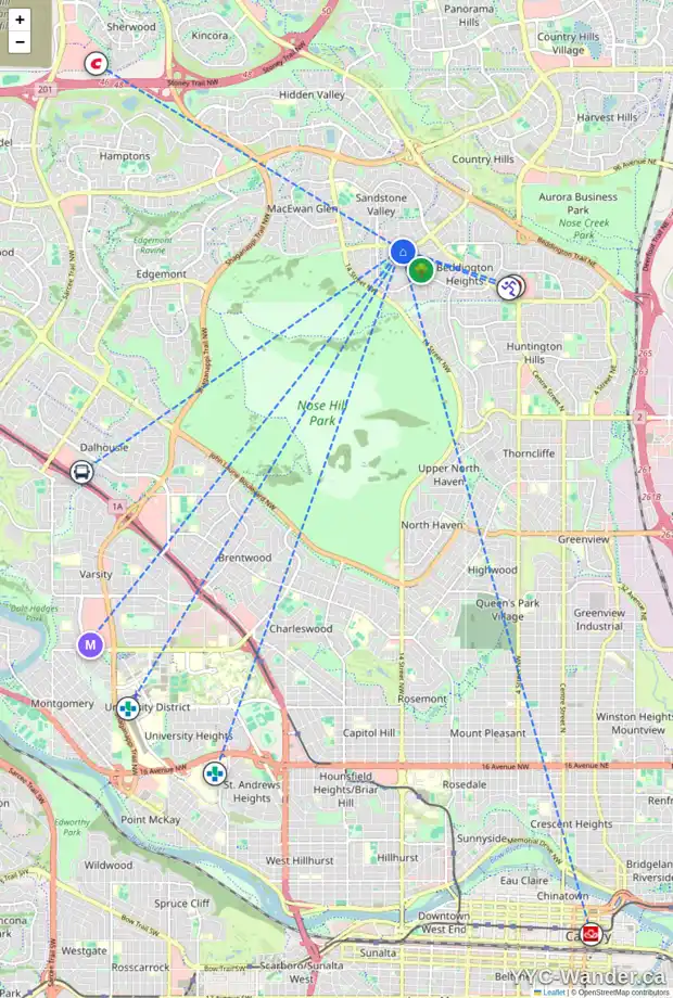 Daily accessibility map for 86 BEARBERRY CR NW, Calgary showing nearby schools, grocery stores, parks, LRT stations and nearby amenities