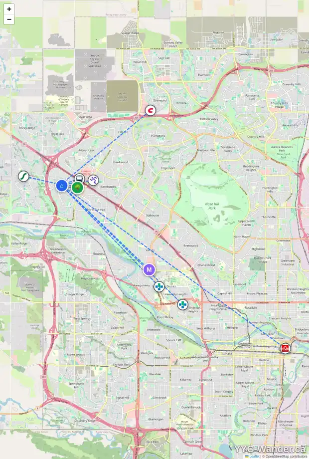 Daily accessibility map for 161 SCRIPPS LD NW, Calgary showing nearby schools, grocery stores, parks, LRT stations and nearby amenities