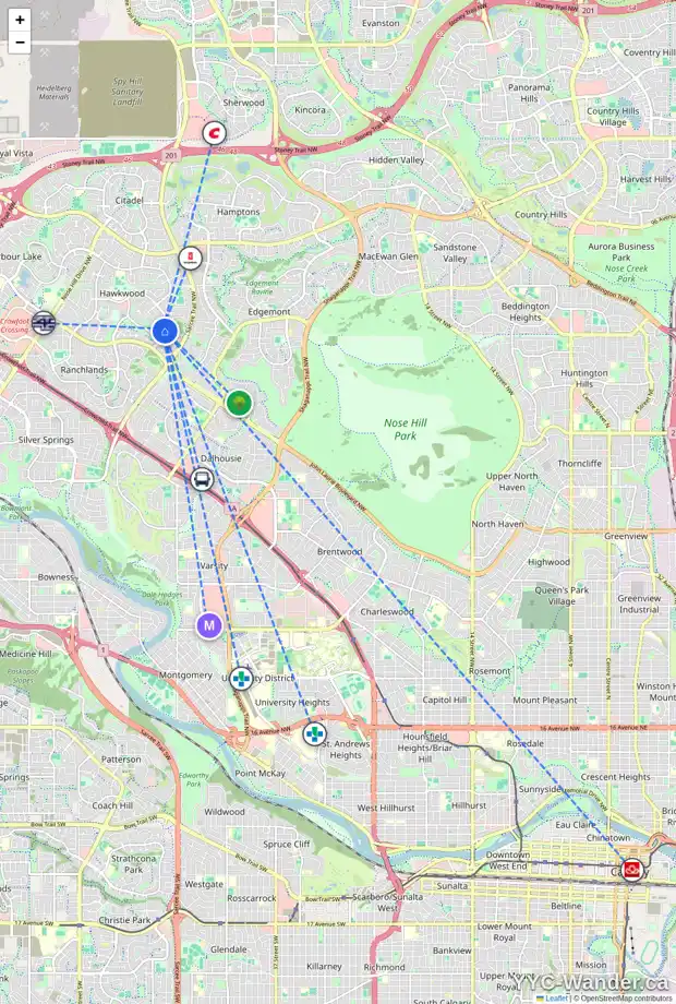 Daily accessibility map for 19 HAWKVIEW MANOR BA NW, Calgary showing nearby schools, grocery stores, parks, LRT stations and nearby amenities