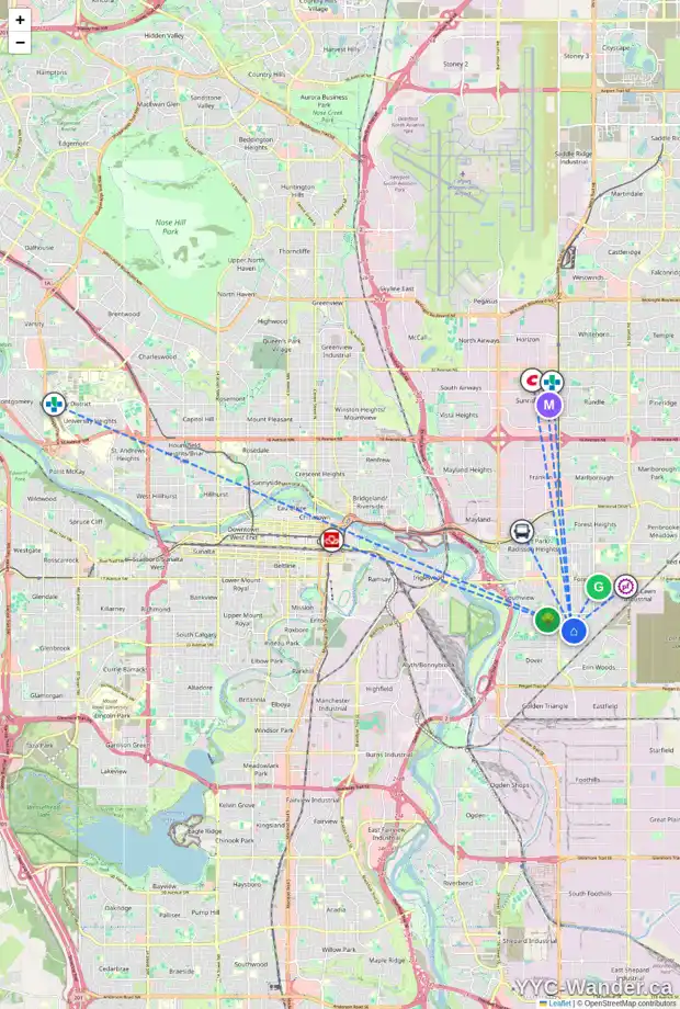 Daily accessibility map for 3924 29A AV SE, Calgary showing nearby schools, grocery stores, parks, LRT stations and nearby amenities