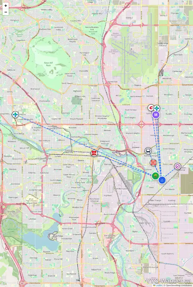 Daily accessibility map for 3911 30 AV SE, Calgary showing nearby schools, grocery stores, parks, LRT stations and nearby amenities