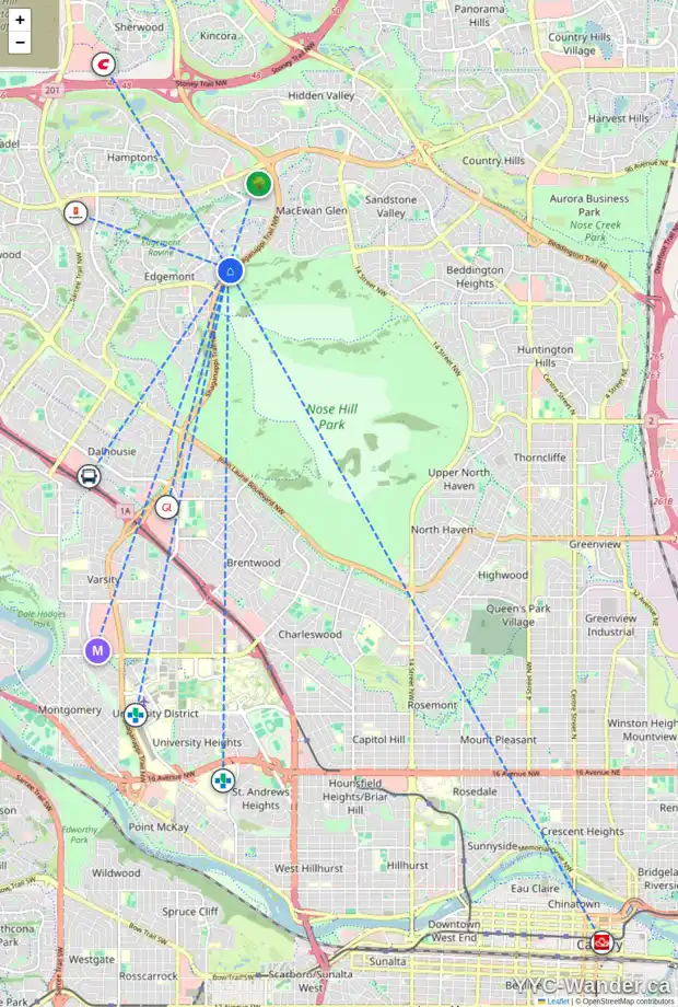 Daily accessibility map for 87 EDGEBROOK CL NW, Calgary showing nearby schools, grocery stores, parks, LRT stations and nearby amenities