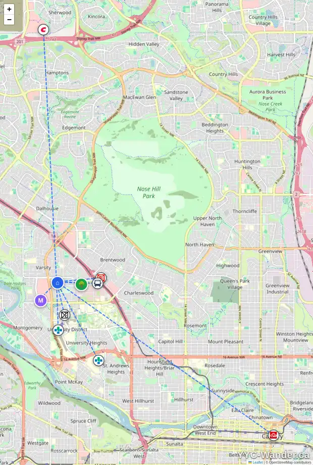 Daily accessibility map for 14 VARBAY PL NW, Calgary showing nearby schools, grocery stores, parks, LRT stations and nearby amenities