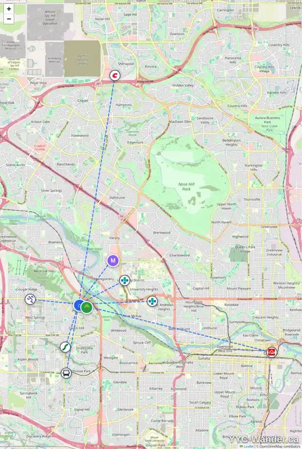 Daily accessibility map for 5 PATTERSON PA SW, Calgary showing nearby schools, grocery stores, parks, LRT stations and nearby amenities