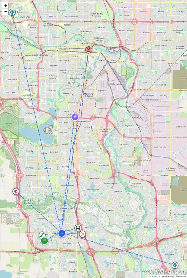 Daily accessibility map for 45 SHAWBROOKE CL SW, Calgary showing nearby schools, grocery stores, parks, LRT stations and nearby amenities