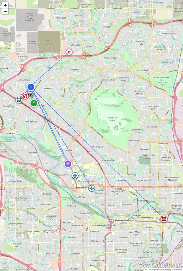 Daily accessibility map for 303 ARBOUR LAKE WY NW, Calgary showing nearby schools, grocery stores, parks, LRT stations and nearby amenities