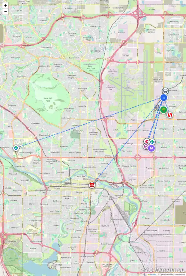 Daily accessibility map for 34 MARTINGLEN CL NE, Calgary showing nearby schools, grocery stores, parks, LRT stations and nearby amenities