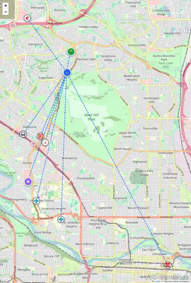 Daily accessibility map for 48 EDGEBROOK PT NW, Calgary showing nearby schools, grocery stores, parks, LRT stations and nearby amenities