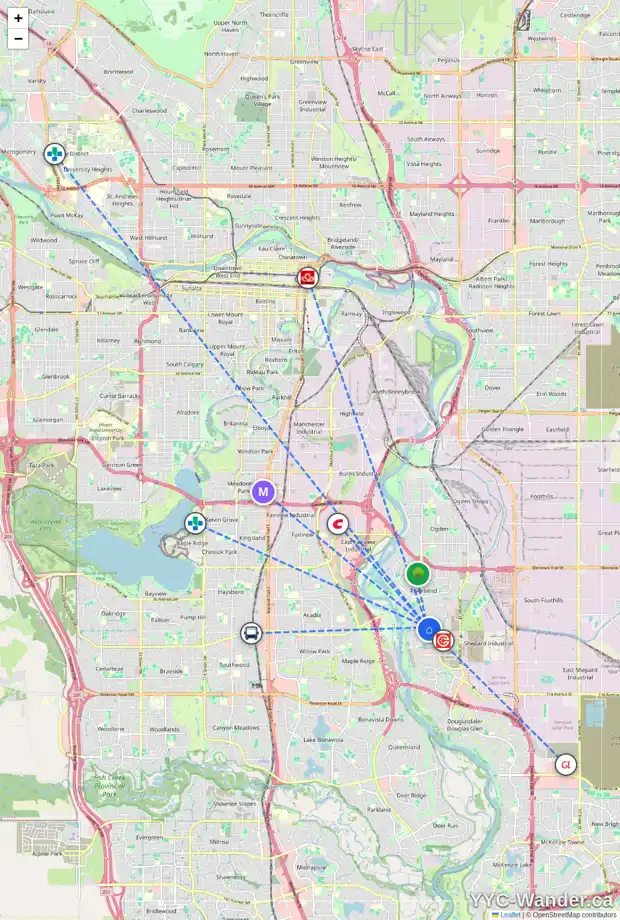 Daily accessibility map for 937 RIVERVIEW PL SE, Calgary showing nearby schools, grocery stores, parks, LRT stations and nearby amenities