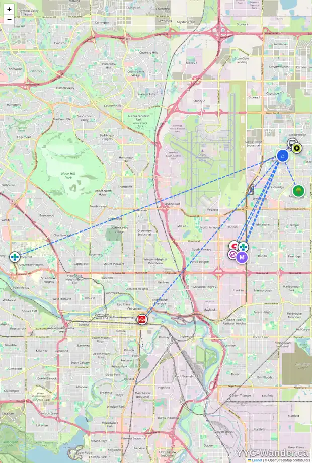 Daily accessibility map for 48 MARTIN CROSSING BA NE, Calgary showing nearby schools, grocery stores, parks, LRT stations and nearby amenities
