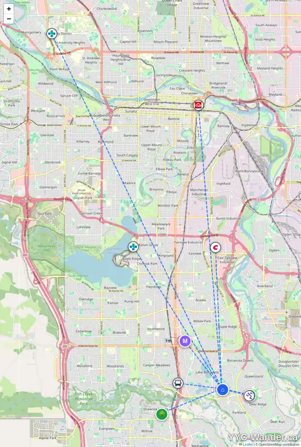 Daily accessibility map for 84 LAKE LUCERNE CL SE, Calgary showing nearby schools, grocery stores, parks, LRT stations and nearby amenities