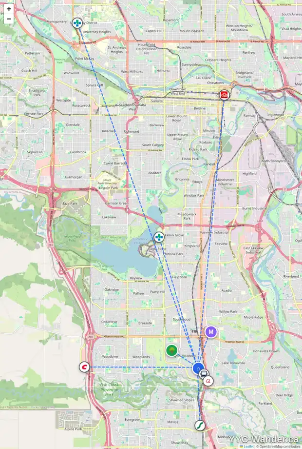 Daily accessibility map for 111 CANTREE BA SW, Calgary showing nearby schools, grocery stores, parks, LRT stations and nearby amenities