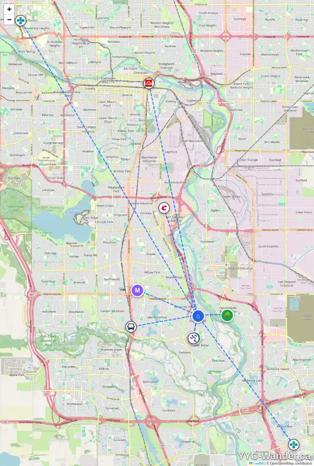 Daily accessibility map for 136 QUEEN TAMARA RD SE, Calgary showing nearby schools, grocery stores, parks, LRT stations and nearby amenities