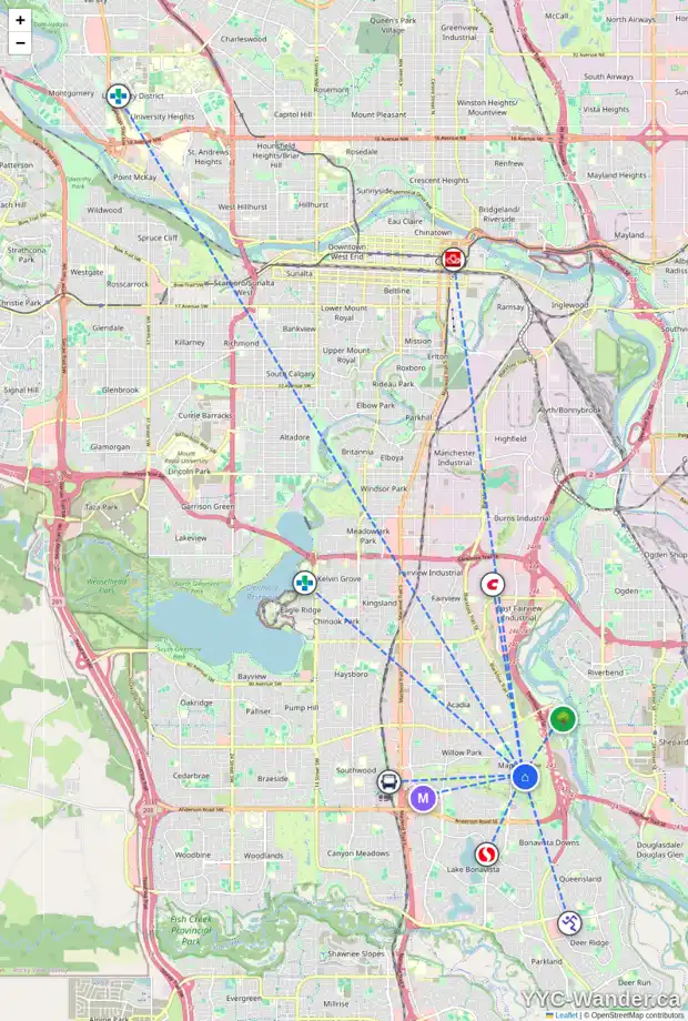 Daily accessibility map for 10812 MAPLEFORD RD SE, Calgary showing nearby schools, grocery stores, parks, LRT stations and nearby amenities