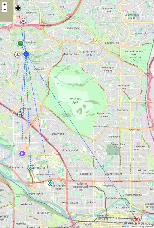 Daily accessibility map for 79 EDGEPARK RD NW, Calgary showing nearby schools, grocery stores, parks, LRT stations and nearby amenities