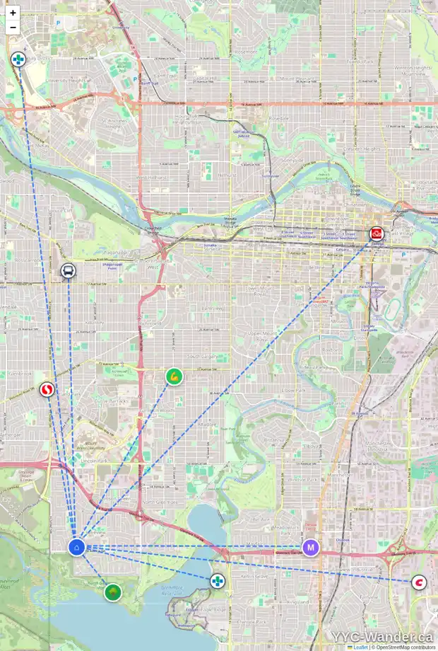 Daily accessibility map for 3524 LAKESIDE CR SW, Calgary showing nearby schools, grocery stores, parks, LRT stations and nearby amenities