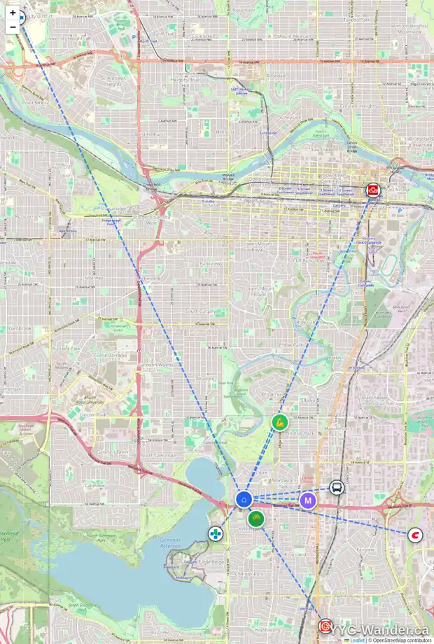 Daily accessibility map for 192 MALIBOU RD SW, Calgary showing nearby schools, grocery stores, parks, LRT stations and nearby amenities