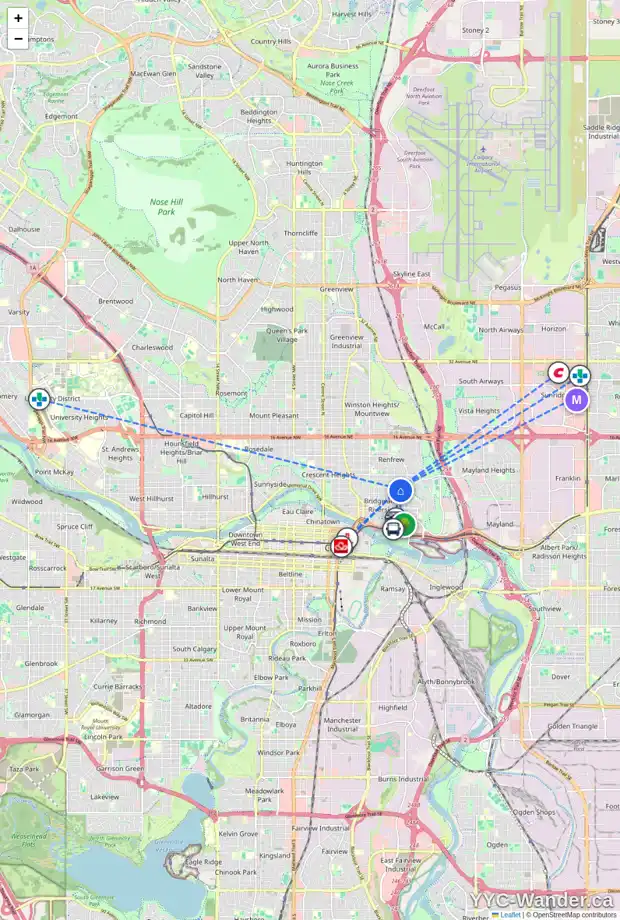 Daily accessibility map for 521 9A ST NE, Calgary showing nearby schools, grocery stores, parks, LRT stations and nearby amenities