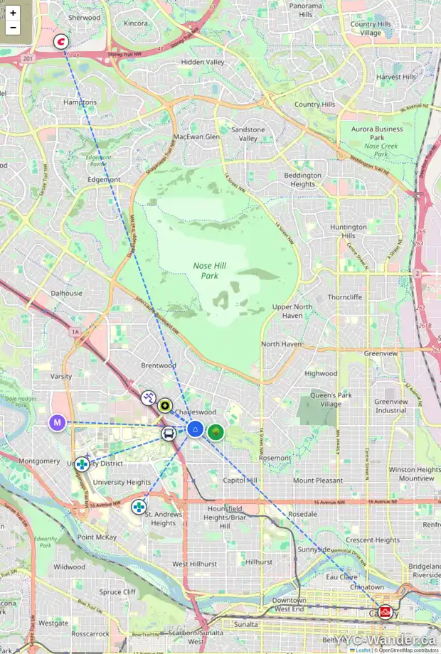 Daily accessibility map for 3215 CANMORE RD NW, Calgary showing nearby schools, grocery stores, parks, LRT stations and nearby amenities