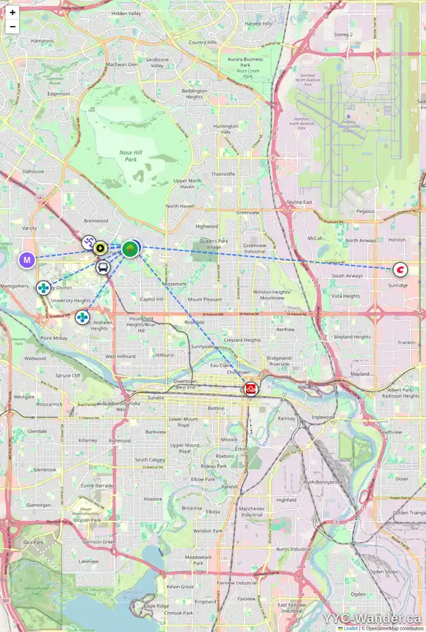 Daily accessibility map for 3803 19 ST NW, Calgary showing nearby schools, grocery stores, parks, LRT stations and nearby amenities