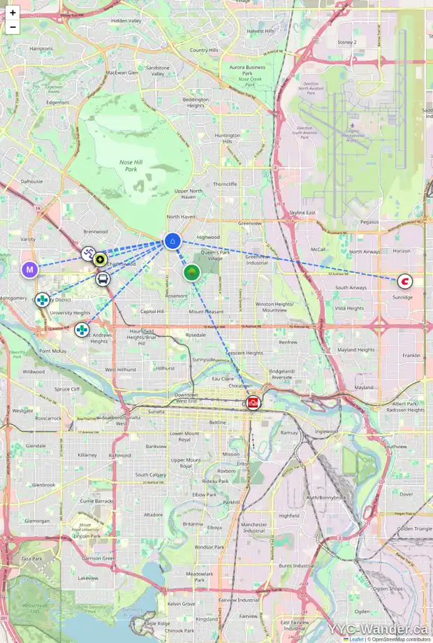 Daily accessibility map for 4418 NAMAKA CR NW, Calgary showing nearby schools, grocery stores, parks, LRT stations and nearby amenities