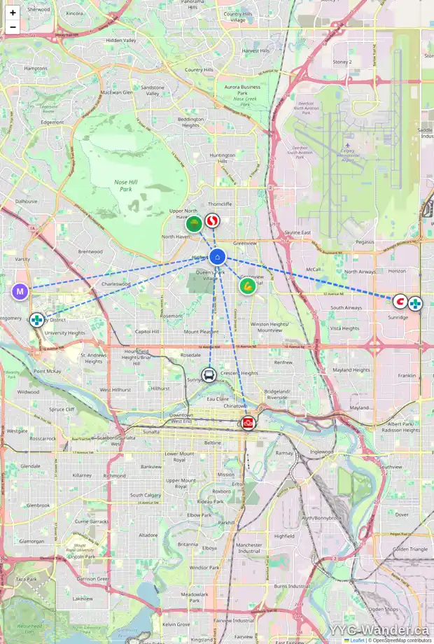 Daily accessibility map for 4436 4 ST NW, Calgary showing nearby schools, grocery stores, parks, LRT stations and nearby amenities