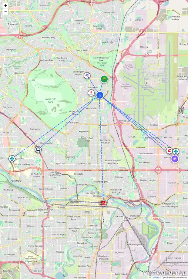 Daily accessibility map for 7023 HUNTBOURNE GR NE, Calgary showing nearby schools, grocery stores, parks, LRT stations and nearby amenities