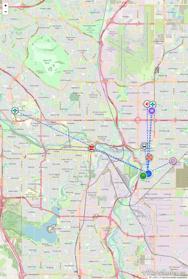 Daily accessibility map for 3012 30 AV SE, Calgary showing nearby schools, grocery stores, parks, LRT stations and nearby amenities