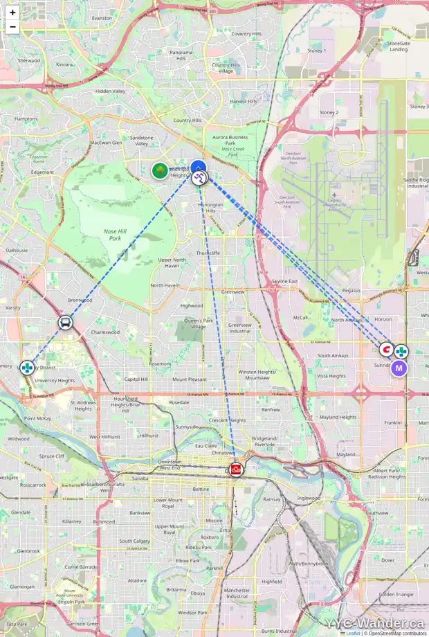 Daily accessibility map for 96 BERMUDA DR NW, Calgary showing nearby schools, grocery stores, parks, LRT stations and nearby amenities