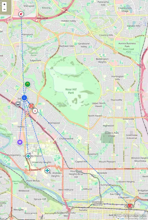 Daily accessibility map for 306 DALGLEISH BA NW, Calgary showing nearby schools, grocery stores, parks, LRT stations and nearby amenities