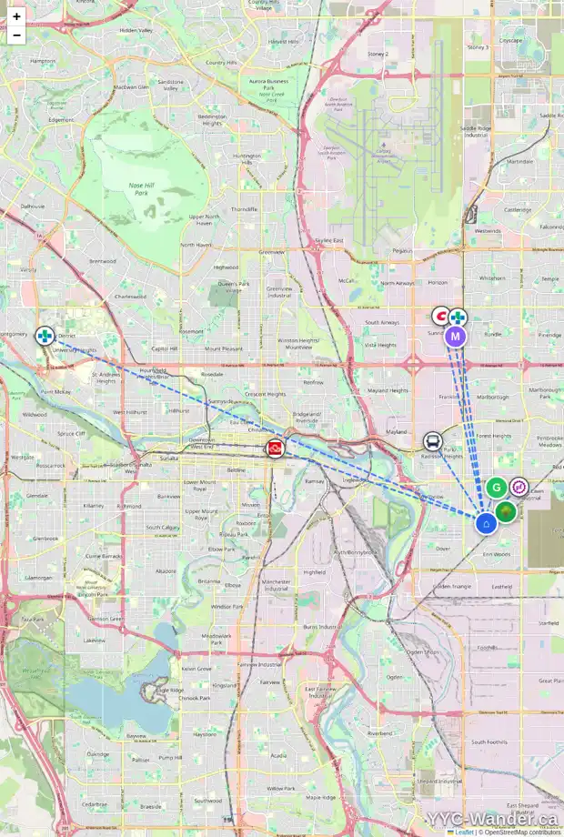 Daily accessibility map for 3009 DOVER RD SE, Calgary showing nearby schools, grocery stores, parks, LRT stations and nearby amenities