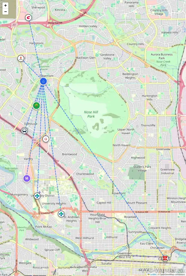 Daily accessibility map for 44 EDENDALE CR NW, Calgary showing nearby schools, grocery stores, parks, LRT stations and nearby amenities