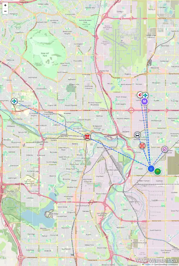 Daily accessibility map for 3771 DOVER RIDGE DR SE, Calgary showing nearby schools, grocery stores, parks, LRT stations and nearby amenities