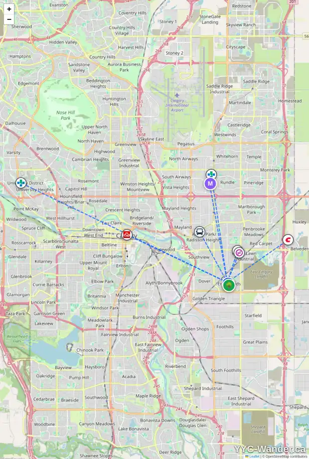 Daily accessibility map for 59 ERIN PARK BA SE, Calgary showing nearby schools, grocery stores, parks, LRT stations and nearby amenities