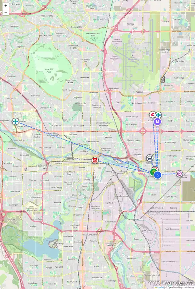 Daily accessibility map for 1986 COTTONWOOD CR SE, Calgary showing nearby schools, grocery stores, parks, LRT stations and nearby amenities