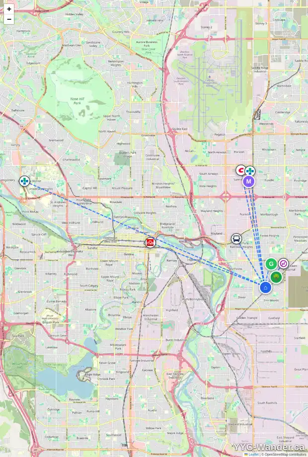 Daily accessibility map for 3243 DOVER CR SE, Calgary showing nearby schools, grocery stores, parks, LRT stations and nearby amenities