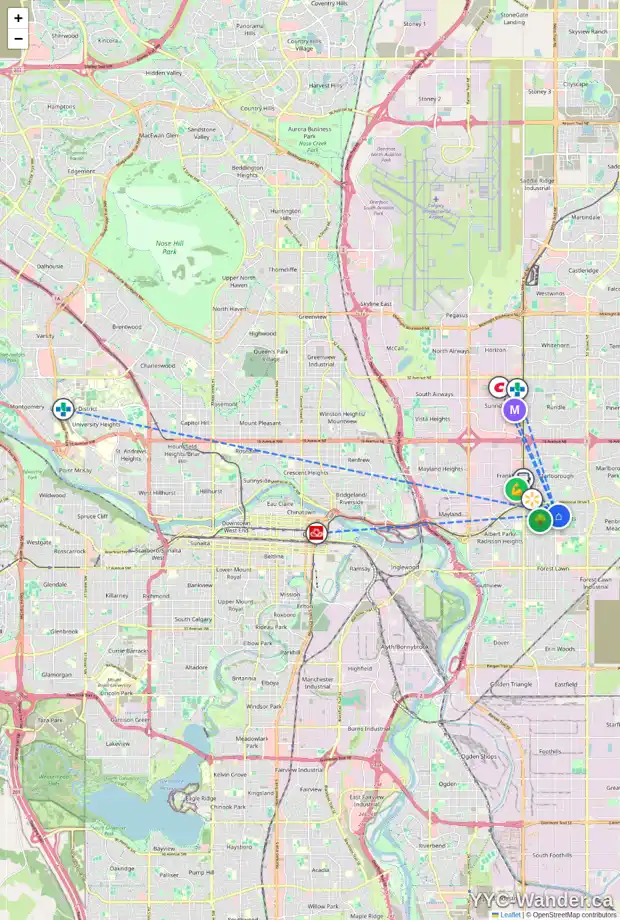 Daily accessibility map for 312 44 ST SE, Calgary showing nearby schools, grocery stores, parks, LRT stations and nearby amenities