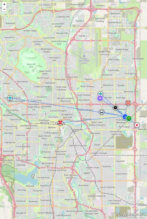 Daily accessibility map for 459 MALVERN CL NE, Calgary showing nearby schools, grocery stores, parks, LRT stations and nearby amenities