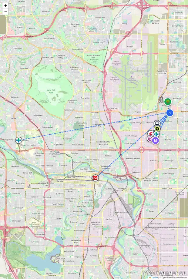 Daily accessibility map for 875 WHITEHILL WY NE, Calgary showing nearby schools, grocery stores, parks, LRT stations and nearby amenities